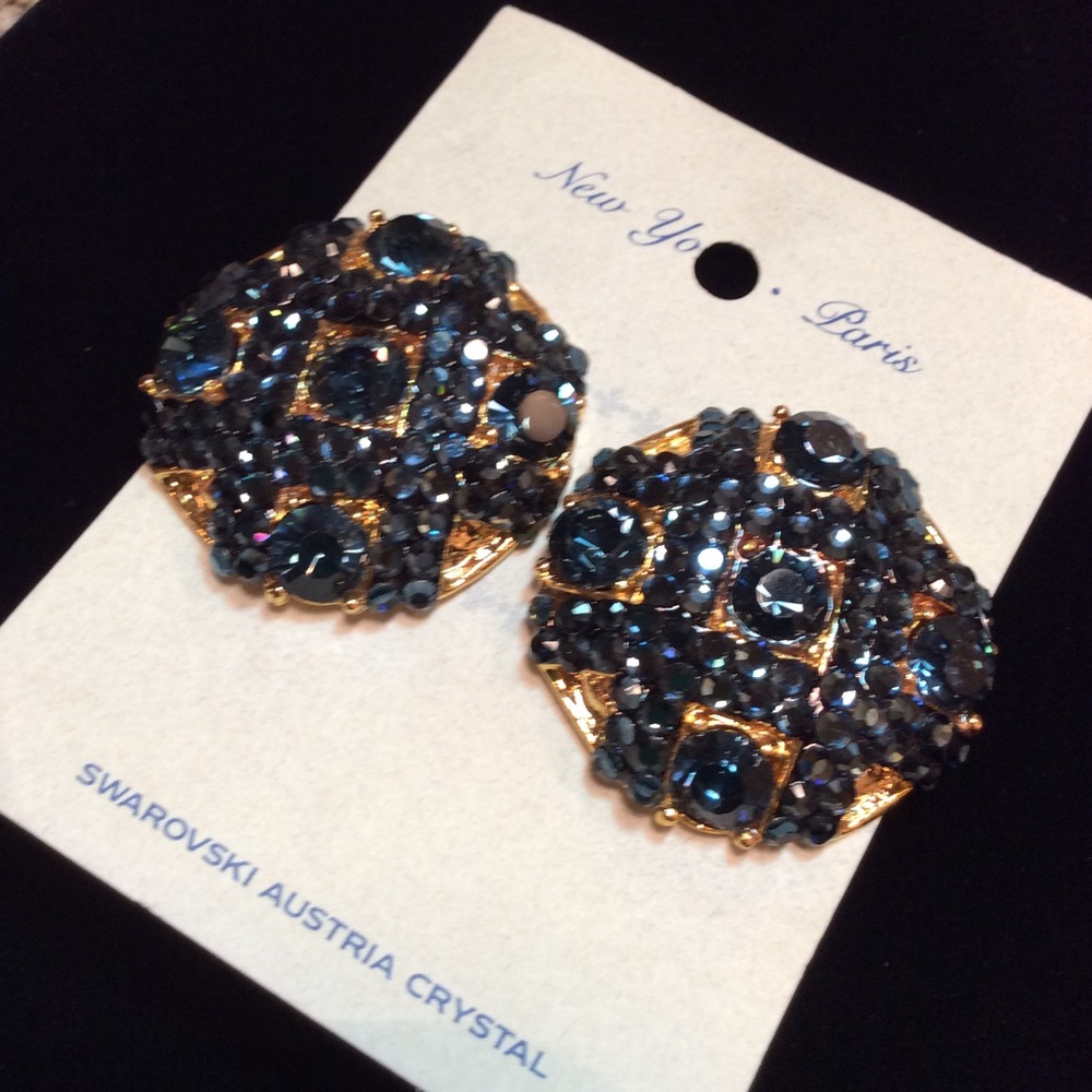 NEW NY ~ PARIS BLUE RHINESTONE CLIP ON EARRINGS